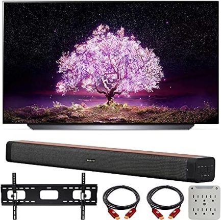 LG OLED55C1PUB 55 Inch 4K Smart OLED TV with AI ThinQ (2021 Model) Bundle with Deco Home 60W 2.0 Channel Soundbar, 37-70 inch TV Wall Mount Bracket Bundle and 6-Outlet Surge Adapter 1