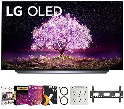 LG OLED55C1PUB 55 Inch 4K Smart OLED TV with AI ThinQ 2021 Model Bundle with Premiere Movies Streaming 2020 + 37-70 Inch TV Wall Mount + 6-Outlet Surge Adapter + 2X 6FT 4K HDMI 2.0 Cable 1