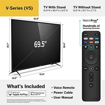 VIZIO 70-Inch V-Series 4K UHD LED HDR Smart TV with Voice Remote, Apple AirPlay and Chromecast Built-in, Dolby Vision, HDR10+, HDMI 2.1, IQ Active Processor and V-Gaming Engine, V705-J, 2021 Model 4
