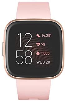 Fitbit Versa 2 Health and Fitness Smartwatch with Heart Rate, Music, Alexa Built-In, Sleep and Swim Tracking, Petal/Copper Rose, One Size (S and L Bands Included) 2