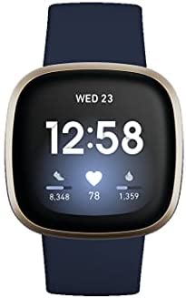 Fitbit Versa 3 Health & Fitness Smartwatch with GPS, 24/7 Heart Rate, Alexa Built-in, 6+ Days Battery, Midnight Blue/Gold, One Size (S & L Bands Included) 2