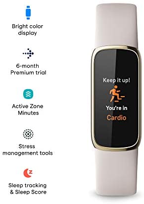 Fitbit Luxe Fitness and Wellness Tracker with Stress Management, Sleep Tracking and 24/7 Heart Rate, One Size S L Bands Included, Lunar White/Soft Gold Stainless Steel, 1 Count 2