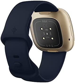 31fxdHPPwvS._AC_.jpg Fitbit Versa 3 Health & Fitness Smartwatch with GPS, 24/7 Heart Rate, Alexa Built-in, 6+ Days Battery, Midnight Blue/Gold, One Size (S & L Bands Included) 7