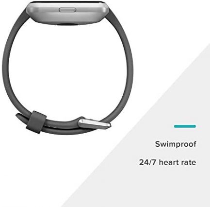 Fitbit Versa Lite Smartwatch, Charcoal/Silver Aluminum, One Size (S & L Bands Included) 3