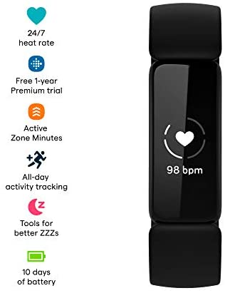 Fitbit Inspire 2 Health & Fitness Tracker with a Free 1-Year Fitbit Premium Trial, 24/7 Heart Rate, Black/Black, One Size (S & L Bands Included) 2