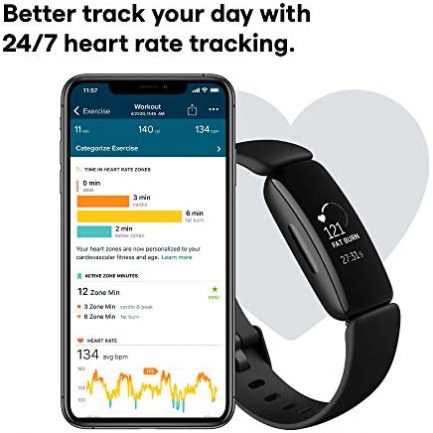 Fitbit Inspire 2 Health & Fitness Tracker with a Free 1-Year Fitbit Premium Trial, 24/7 Heart Rate, Black/Black, One Size (S & L Bands Included) 3