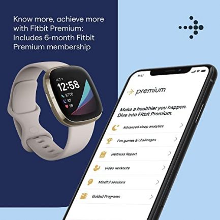 Fitbit Sense Advanced Smartwatch with Tools for Heart Health, Stress Management & Skin Temperature Trends, White/Gold, One Size (S & L Bands Included) 6