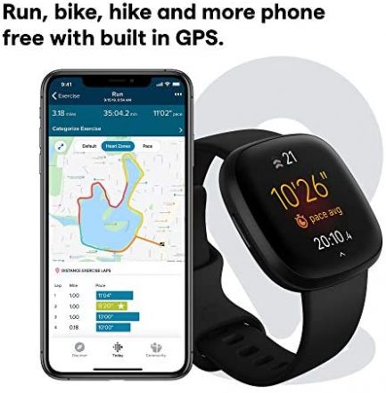 Fitbit Versa 3 Health & Fitness Smartwatch with GPS, 24/7 Heart Rate, Alexa Built-in, 6+ Days Battery, Black/Black, One Size (S & L Bands Included) 3