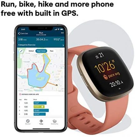 Fitbit Versa 3 Health & Fitness Smartwatch with GPS, 24/7 Heart Rate, Alexa Built-in, 6+ Days Battery, Pink/Gold, One Size (S & L Bands Included) 3