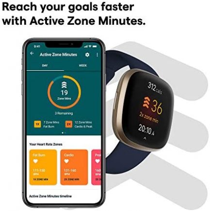 Fitbit Versa 3 Health & Fitness Smartwatch with GPS, 24/7 Heart Rate, Alexa Built-in, 6+ Days Battery, Midnight Blue/Gold, One Size (S & L Bands Included) 4
