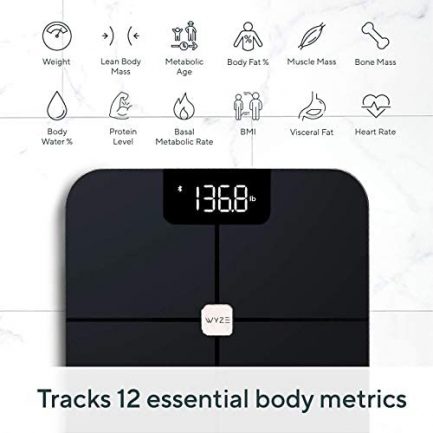 WYZE Smart Scale, Body Fat Scale, Wireless Digital Bathroom Scale for Body Weight, BMI, Body Fat Percentage Tracker, Heart Rate Monitor, Body Composition Analyzer, App, Bluetooth, 400 lb Black 4