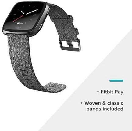 Fitbit Versa Special Edition Smart Watch - Charcoal Woven & Black Band (Renewed) 3