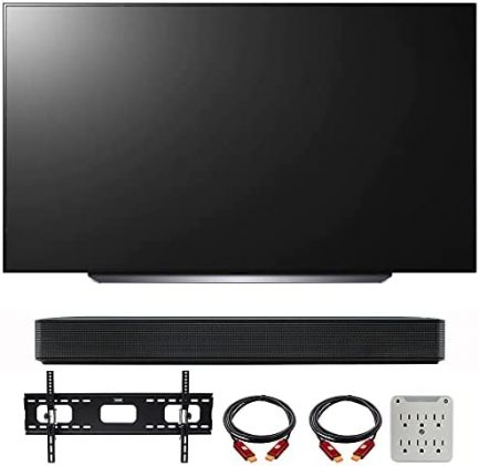 LG OLED83C1PUA 83 inch Class 4K Smart OLED TV w/AI ThinQ (2021) Bundle with LG SK1 2.0-Channel Compact Sound Bar with Bluetooth, 37-100 inch TV Wall Mount Bracket Bundle and 6-Outlet Surge Adapter 1