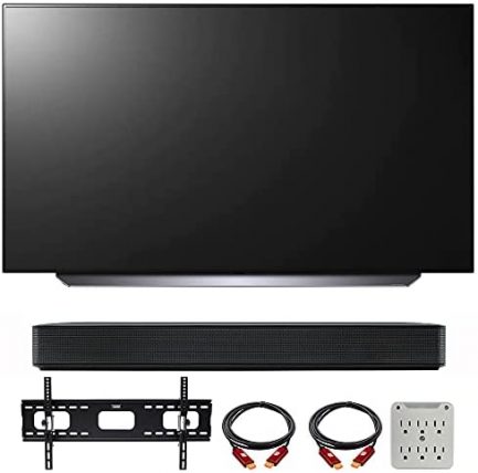 LG OLED65C1PUB 65 Inch 4K Smart OLED TV with AI ThinQ (2021) Bundle with LG SK1 2.0-Channel Compact Sound Bar with Bluetooth, 37-70 inch TV Wall Mount Bracket Bundle and 6-Outlet Surge Adapter 1