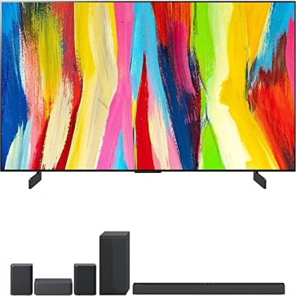 LG OLED48C2PUA 48 Inch HDR 4K Smart OLED Evo TV (2022) Bundle with LG S65Q 3.1 Ch High Res Audio Sound Bar and 2.0 Ch Sound Bar Wireless Rear Speaker Kit 1