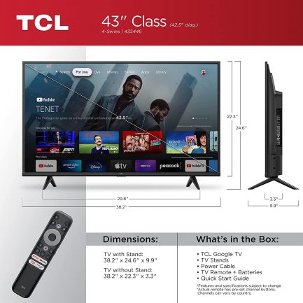 TCL 43" Class 4-Series 4K UHD HDR Smart Google TV – 43S446, 2022 Model 2