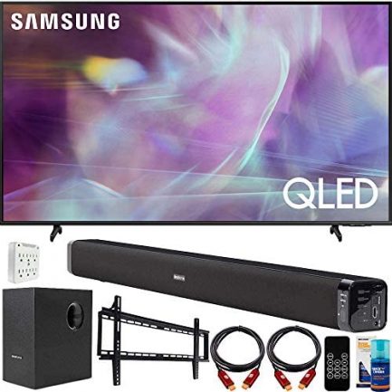 Samsung QN55Q60AA 55 Inch QLED 4K UHD Smart TV (2021) Bundle with Deco Gear Home Theater Soundbar with Subwoofer, Wall Mount Accessory Kit, 6FT 4K HDMI 2.0 Cables and More 1