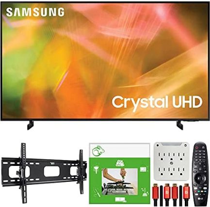 Samsung UN65AU8000 65 Inch 4K Crystal UHD Smart LED TV (2021) Bundle with TaskRabbit Installation Services + Deco Gear Wall Mount + HDMI Cables + Surge Adapter 1