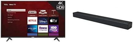 TCL 65-inch Class 4-Series 4K UHD HDR Smart Roku TV – 65S435, 2021 Model with TCL Alto R1 Roku TV Wireless 2.0 Channel Sound Bar 1