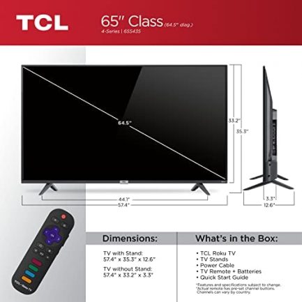TCL 65-inch Class 4-Series 4K UHD HDR Smart Roku TV – 65S435, 2021 Model, Black 4