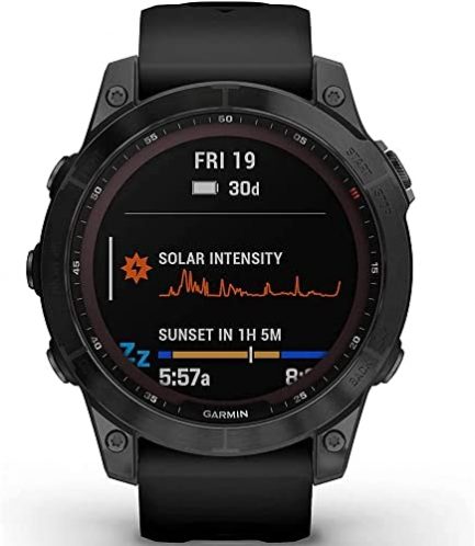 Garmin 010-02540-34 Fenix 7 Sapphire Solar Smartwatch Black DLC Titanium with Black Band Bundle with 2 YR CPS Enhanced Protection Pack 3