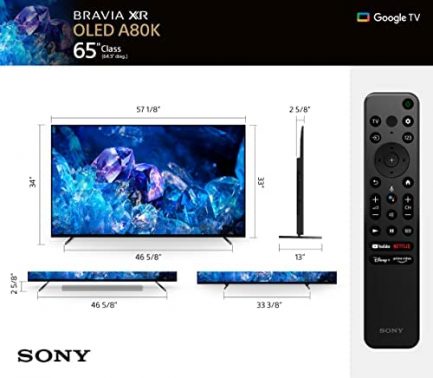 Sony 65 Inch 4K Ultra HD TV A80K Series: BRAVIA XR OLED Smart Google TV with Dolby Vision HDR and Exclusive Features for The Playstation® 5 XR65A80K- 2022 Model (Renewed) 6