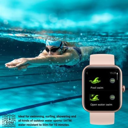 HOAIYO Smartwatch for Health Fitness, Alexa Built-in, Heart Rate, Music, Sleep, Blood Oxygen Monitor, 5ATM Waterproof Swim Tracking for iPhone Android Phones Men Women (Pink, 1.69") 2