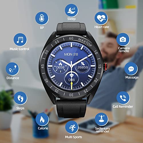 51AID9DooDL._AC_.jpg Smart Watches for Men,MAXTOP Smart Watch for iPhone and Android Phones,1.4" Touch Screen Smartwatch for Men IP68 Waterproof Activity Tracker with Blood Pressure and Heart Rate Monitor,Black 4