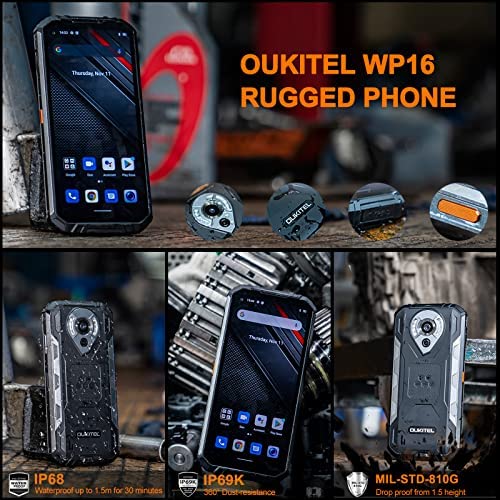 51GNIIG05BL._AC_.jpg OUKITEL WP16, Rugged Smartphone 10600mAh Battery, Night Vision Camera 128GB+8GB Android 11,6.39 HD+ Underwater Camera IP68 Waterproof Rugged Phone,OTG NFC GPS SOS Dual SIM Unlocked Cell Mobile Phone 8