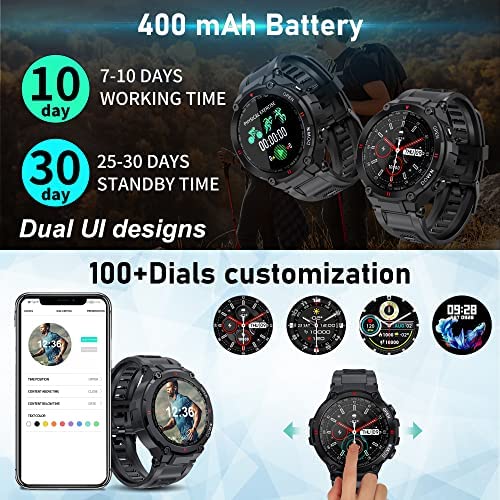 51MfB4CYzcL._AC_.jpg Military Smart Watch for Men Outdoor Tactical Smartwatch, ip67 Waterproof Rugged Bluetooth Dail Calls Speaker 1.3" HD Touch Screen GPS Tracker Heart Rate Sleep Monitor, Compatible with iPhone Samsung 4