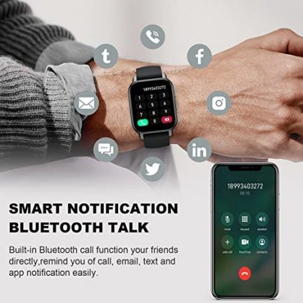 Smart Watch,Bluetooth Phone Call Watch(Make/Answer Call),Cuszwee1.85 Fitness Watch with Heart Rate Blood Pressure Monitor IPX8 Waterproof Smartwatch for Android iOS Phones Men Women Black 6