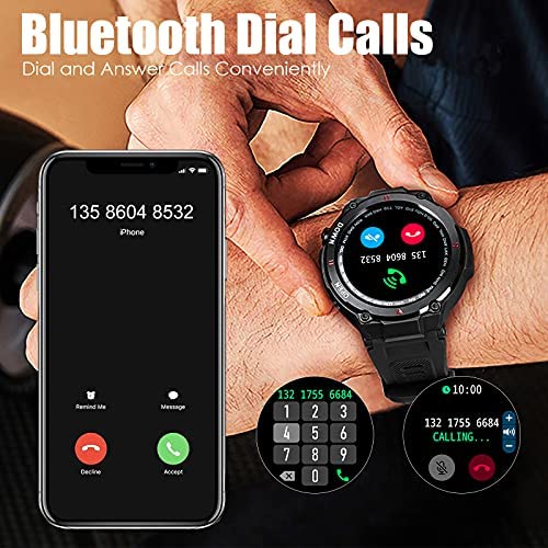 51XwoDzbI0S._AC_.jpg Military Smart Watch for Men Outdoor Waterproof Tactical Smartwatch Bluetooth Dail Calls Speaker 1.3'' HD Touch Screen Fitness Tracker Watch Compatible with iPhone Samsung 2
