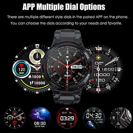 Military Smart Watch for Men Outdoor Waterproof Tactical Smartwatch Bluetooth Dail Calls Speaker 1.3'' HD Touch Screen Fitness Tracker Watch Compatible with iPhone Samsung 7