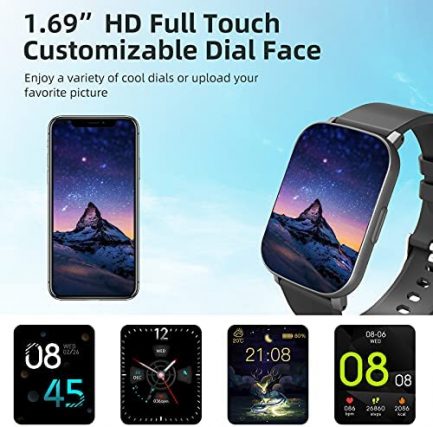 Smart Watch, Cuszwee Smartwatch for Android Phones and iOS Phones,Fitness Tracker Waterproof IP68 with Heart Rate Monitor and Sleep Monitor,Step and Distance Counter,Smart Watch for Men Women (Black) 4