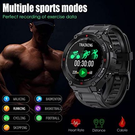Military Smart Watch for Men Outdoor Waterproof Tactical Smartwatch Bluetooth Dail Calls Speaker 1.3'' HD Touch Screen Fitness Tracker Watch Compatible with iPhone Samsung 4