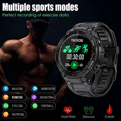 51rMPGW6TS._AC_.jpg Military Smart Watch for Men Outdoor Waterproof Tactical Smartwatch Bluetooth Dail Calls Speaker 1.3'' HD Touch Screen Fitness Tracker Watch Compatible with iPhone Samsung 4