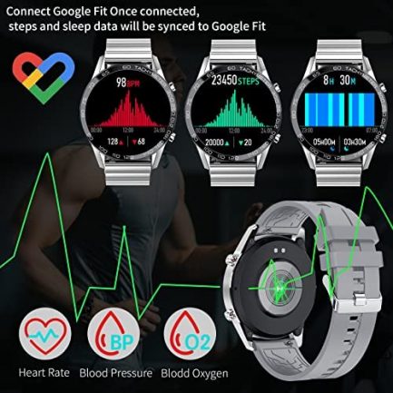 Smart Watch for Men, Bluetooth Dial Call With Heart Rate/Sleep Monitor, IP67 Waterproof Activity Tracker for Google Fit GADIXY Mens Smart Watch for Android iOS with 2Straps Metal and Silicone (Silver) 3