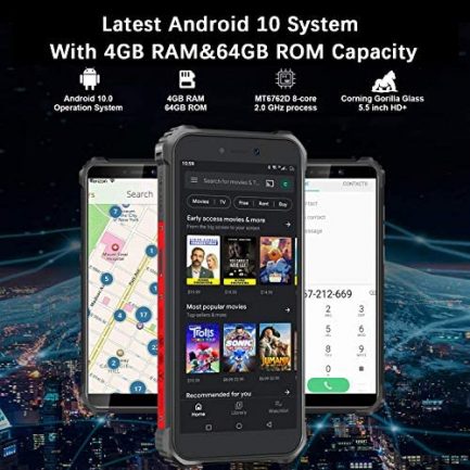 OUKITEL WP5 Pro (2021) Rugged Smartphone, 8000mAh Battery 4GB +64GB Android 10 Unlocked Cell Phones IP68 Waterproof 4G LTE Dual SIM Triple Camera 5.5 HD+ Global Version Face ID Fingerprint GPS 2