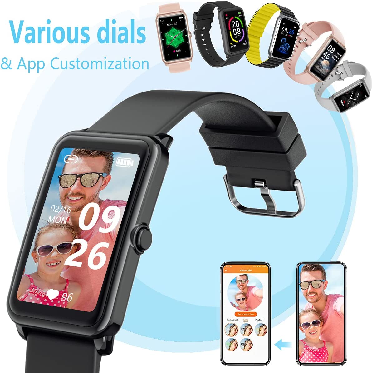 71KH94mRthL._AC_SL1500_.jpg FITVII Fitness Tracker, Heart Rate Blood Pressure Monitor Activity Tracker, 1.57'' Touch Screen Calorie Step Counter IP68 Waterproof Watch with Weather Sleep Monitor Music Control for Women Men Kids 6