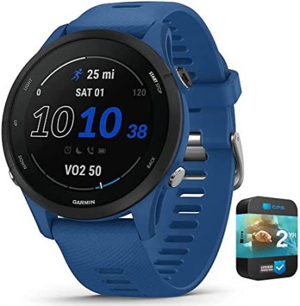Garmin 010-02641-01 Forerunner 255 GPS Smartwatch Tidal Blue Bundle with 2 YR CPS Enhanced Protection Pack 1