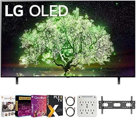 LG OLED48A1PUA 48 Inch A1 Series 4K HDR Smart TV with AI ThinQ Bundle with Premiere Movies Streaming + 37-70 Inch TV Wall Mount + 6-Outlet Surge Adapter + 2X 6FT 4K HDMI 2.0 Cable 1
