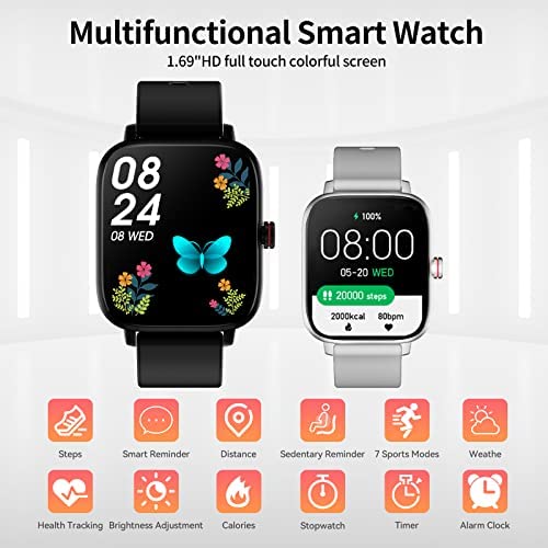 51-giDwJ6BL._AC_.jpg Smart Watch, Luoba 1.69'' Full Touch Answer/Make Call Android Smartwatch for Women Men Fitness Tracker with Heart Rate Sleep Monitor Calorie Step Counter Fitness Watch Compatible Android iOS (Black) 2