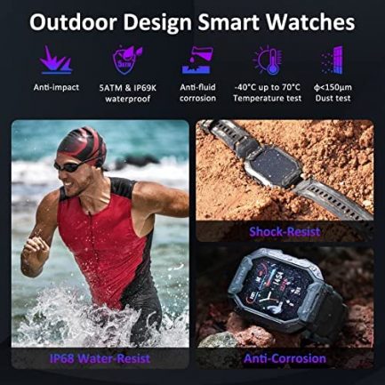 AMAZTIM Smart Watches for Men- 5ATM/IP69K Waterproof Fitness Tracker Smart Watch for Android iPhones with Heart Rate Blood Pressure Monitor Watch- 1.71" Tactical Military Sports Smart Watch (Black) 2