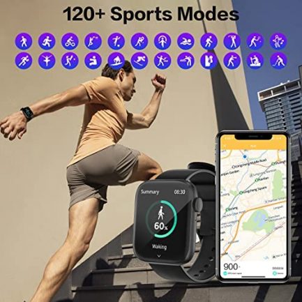 Smart Watch(Answer/Make Calls), 1.8” Full Touch Screen Smartwatch with AI Voice Assistant Heart Rate Sleep Tracker, IP67 Waterproof Watch with 120+ Sports Modes for Men Women Compatible Android iOS 6