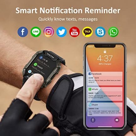 AMAZTIM Smart Watches for Men- 5ATM/IP69K Waterproof Fitness Tracker Smart Watch for Android iPhones with Heart Rate Blood Pressure Monitor Watch- 1.71" Tactical Military Sports Smart Watch (Black) 6