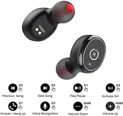 TOZO T10 Bluetooth 5.3 Wireless Earbuds with Wireless Charging Case IPX8 Waterproof Stereo Headphones in Ear Built in Mic Headset Premium Sound with Deep Bass for Sport Black 4