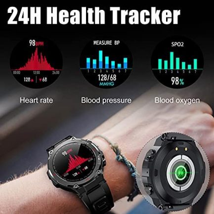 Smart Watch for Men Outdoor Waterproof Military Tactical Sports Watch Fitness Tracker Watch with Heart Rate Monitor Pedometer Sleep Tracker Compatible with iPhone Samsung NO Bluetooth Calling 2