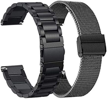 ViCRiOR Compatible with Amazfit Bip/ Bip 3 Pro/ Bip U Pro Bands, 2 Pack Stainless Steel + Mesh strap Bracelet Replacement for Amazfit GTS/ GTS 2/ GTS 2 Mini/ GTS 2e/ GTS 3/ GTS 4 Mini/ GTS 4 1
