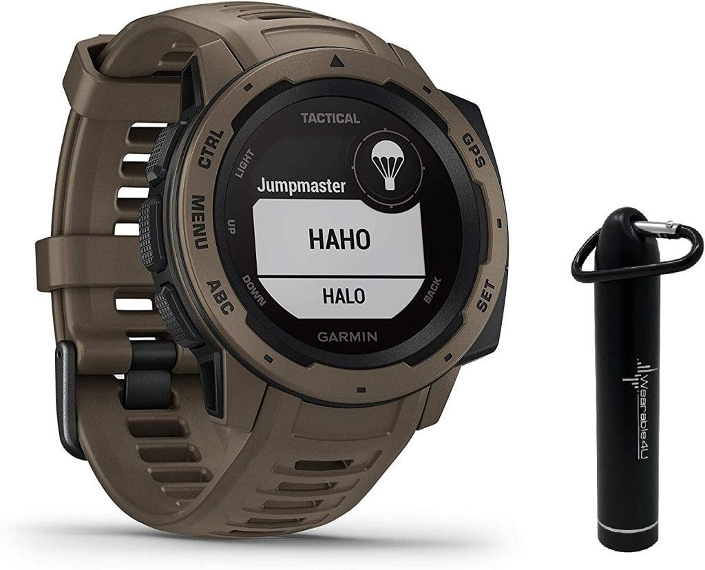 Garmin Instinct Tactical Edition GPS Watch and Wearable4U 2200 mAh Power Bank Bundle (Tactical Coyote Tan) 1