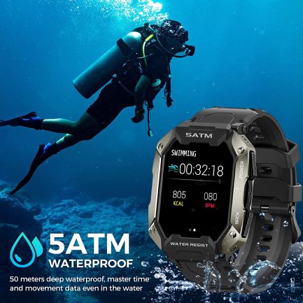 AMAZTIM Smart Watches for Men,50M Waterproof Rugged Military Grade Bluetooth Call(Answer/Dial Calls)，Health Tracker for Android Phones and iPhone Compatible,1.72" Heart Rate/Blood Pressure Watch 5